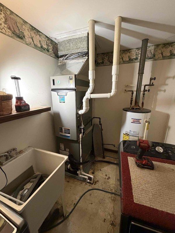Completed installation of 3-ton, 15.5 SEER, 96% AFUE gas furnace system in basement mechanical room. Return service scheduled to address inducer motor and pressure switch issues affecting heating operation, with system currently requiring component replacement to restore full functionality.