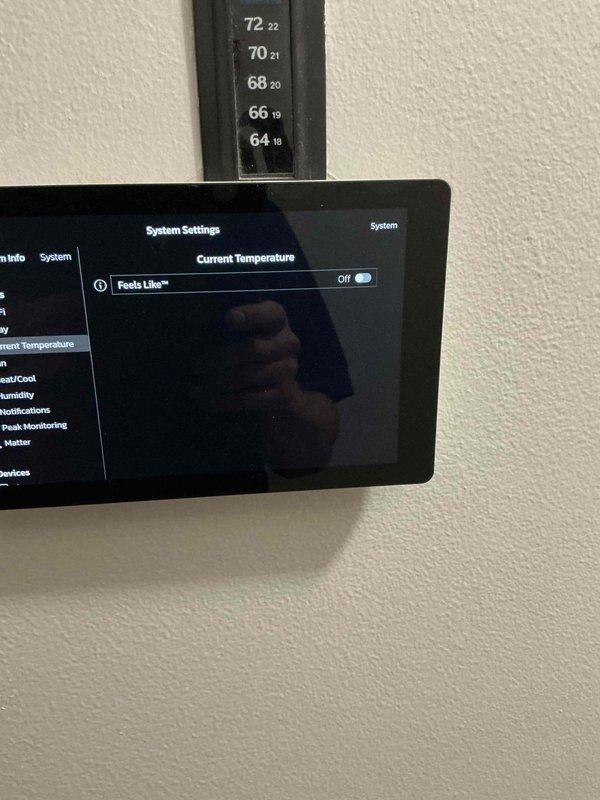 Completed dismissed visit for planned single maintenance on one-year-old HVAC system. Documented thermostat settings and system information, including model 107088-01 with software revision 4.40.0413, confirming proper operation and interface functionality. System filter size confirmed as 20x25x5 for future reference.