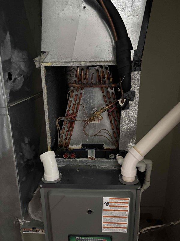 Completed Platinum Level planned maintenance on dual HVAC systems (ages 6 and 9 years). Replaced two 20x25x5 filters, performed comprehensive system inspections including temperature differential measurements, verified refrigerant line integrity, and inspected evaporator coil assemblies and condensate drain operation on both units. All systems operating within normal parameters upon completion.