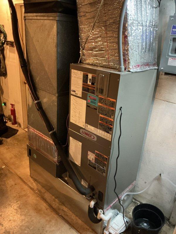 Completed second annual planned maintenance visit on 10-month-old Lennox HVAC system including furnace/air handler and outdoor condensing unit. Performed comprehensive system inspection, replaced CFI filters, verified proper operation of all components, cleaned condenser coils, checked refrigerant levels, tested electrical connections at disconnect box, and confirmed adequate airflow through ductwork. System operating within manufacturer specifications; customer due for service contract renewal.