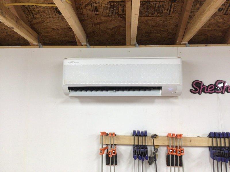 Completed planned HVAC maintenance on dual system setup including mini-split unit located in workshop area. Noted need to return with pump-up pads for installation beneath outdoor mini-split condenser unit on next scheduled heating maintenance visit. Washable filter maintenance required on mini-split system during follow-up service call.
