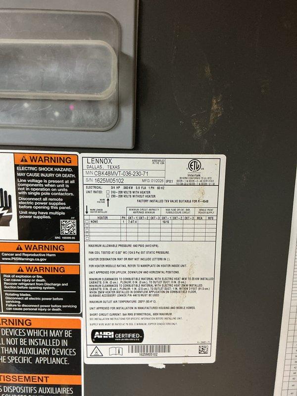 Completed annual Platinum Level maintenance on a single HVAC system. Performed comprehensive inspection and service of Lennox furnace unit (Model G8K48MVT-036-230-71). Noted expansion tank on water heater was previously secured with broken plastic clip and temporarily repaired with zip tie; documented condition for future attention. Verified all electrical connections, safety controls, and operational parameters within manufacturer specifications. Checked system alignment and ductwork integrity. All safety labels and warnings confirmed present and legible. System operating properly upon completion of maintenance protocol.