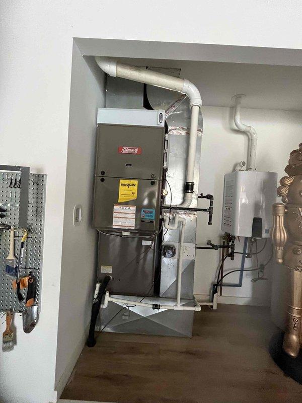 Completed second annual Gold Level maintenance visit on 5-year-old Coleman furnace and matching outdoor condensing unit. Performed comprehensive system inspection, changed air filter, verified proper operation of heating and cooling components, checked refrigerant levels, cleaned condenser coils, and confirmed all safety controls functioning correctly. System operating within manufacturer specifications; customer due for membership renewal.