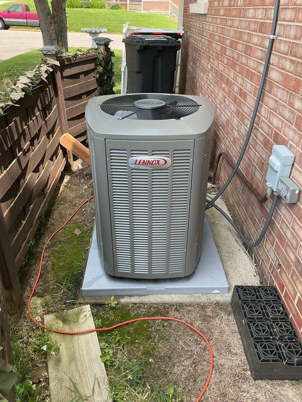 Completed comprehensive Platinum Level maintenance on single-zone Lennox HVAC system during second annual visit. Performed full inspection and servicing of indoor furnace unit located in basement mechanical room and outdoor condensing unit positioned on exterior concrete pad. Replaced 16x25x5 air filter and conducted complete system performance evaluation. Inspected all electrical connections, refrigerant lines, condensate drainage, and ductwork connections. Verified proper operation of both heating and cooling components. Checked thermostat calibration and system controls for optimal performance. Cleaned condenser coils on outdoor unit and cleared area of debris. Inspected PVC venting and flue connections on furnace. Tested safety controls and confirmed all equipment operating within manufacturer specifications. System is one year old and performing efficiently. Customer due for renewal of maintenance agreement.