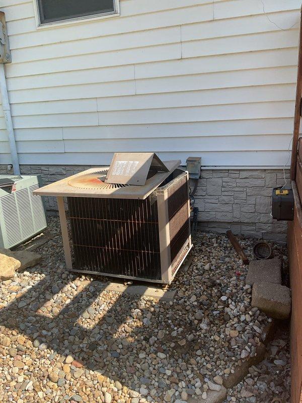 Completed comprehensive replacement estimate for residential gas furnace and air conditioning system after existing unit failure. Evaluated interior furnace installation in utility closet with associated ductwork, flexible connections, and PVC condensate drainage, as well as outdoor condensing unit positioned on gravel bed against house exterior. Documented current system configuration, photographed equipment conditions, and provided customer with financing options for complete HVAC system replacement.