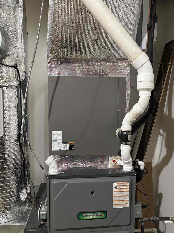 Completed second annual Platinum Level maintenance on a 5-year-old single HVAC system. Performed comprehensive inspection of furnace, evaporator coil, and associated ductwork, verifying proper operation of all components. Replaced 24x25x5 air filter, checked condensate drain lines and PVC piping for proper flow, and inspected all electrical connections and refrigerant lines for secure mounting and integrity.