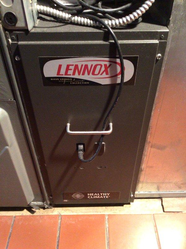 Completed second annual Platinum Level maintenance on a 12-year-old Lennox Dave Lennox Signature Collection HVAC system. Performed comprehensive inspection of air handler unit, replaced 21x26x4 Pure Air filter, verified system operation with thermostat displaying 75°F in cooling mode, and documented equipment condition with photos. All components functioning properly and system ready for continued service.