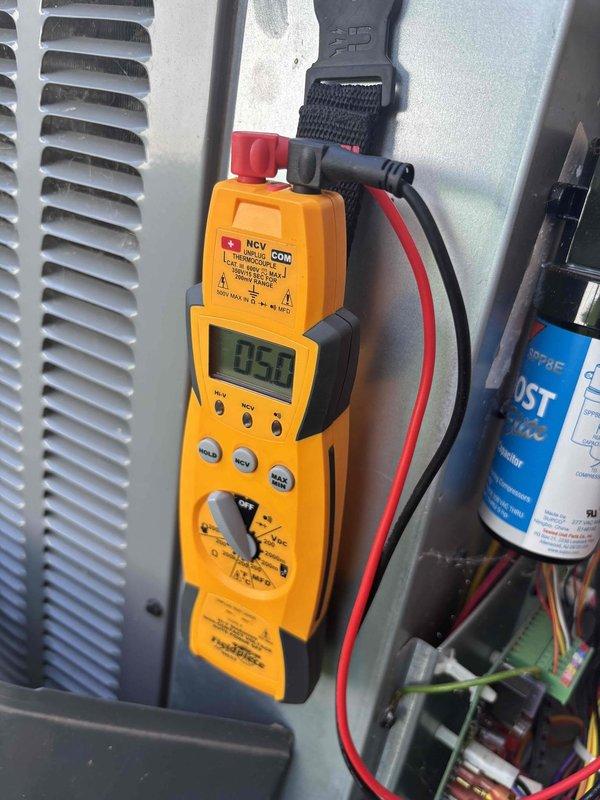 Completed Platinum Level annual maintenance on 3-year-old HVAC system. Performed comprehensive system diagnostics using digital multimeter to verify electrical parameters and capacitor functionality, with readings confirming proper voltage levels at 250V. Replaced 30x30x1 air filter and conducted full system inspection per maintenance protocol.