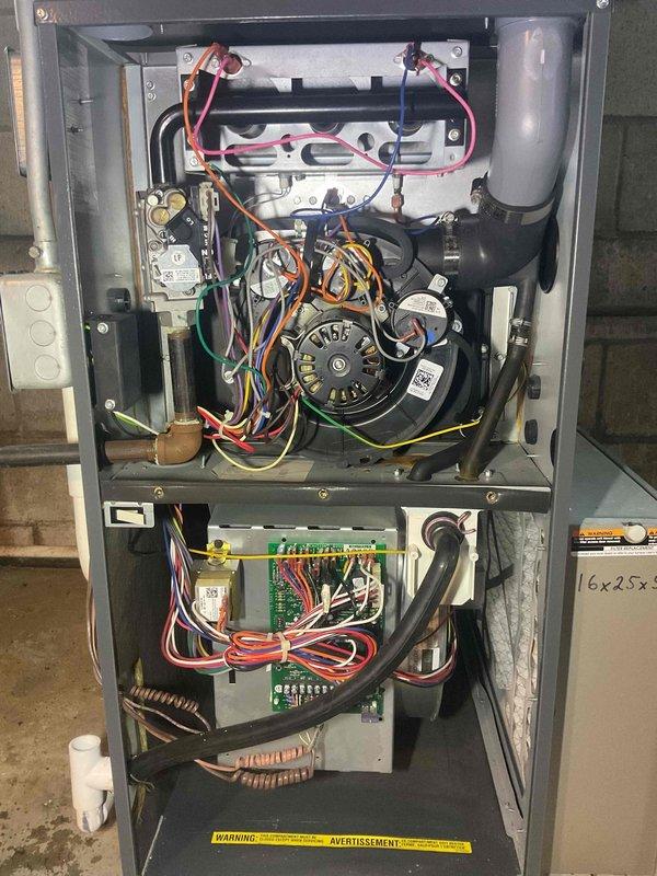 Completed planned maintenance on 8-year-old residential HVAC system under Gold Level service agreement. Performed comprehensive inspection of furnace unit, examining heat exchanger assembly, blower motor, electrical connections, and control board. Replaced 16x25x5 air filter as part of routine maintenance protocol. All components inspected and found to be in functional condition with normal operational wear. System operating within manufacturer specifications at time of service completion.