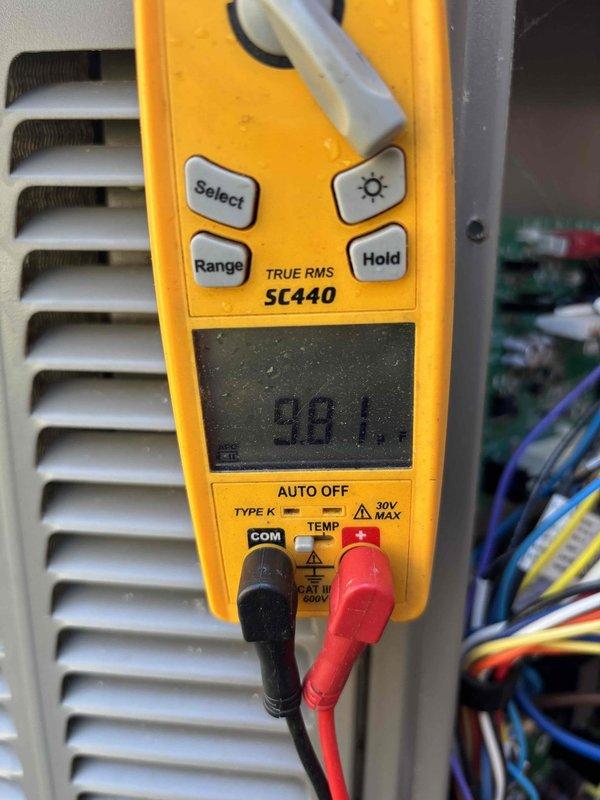 Completed routine air conditioning tune-up and maintenance inspection. Performed system diagnostics including temperature differential measurements across the evaporator coil, recording supply air temperature of 54°F, and verified electrical parameters with multimeter showing 88.1 volts at the control board. Inspected condenser unit, tested system operation, and confirmed all components functioning within manufacturer specifications.