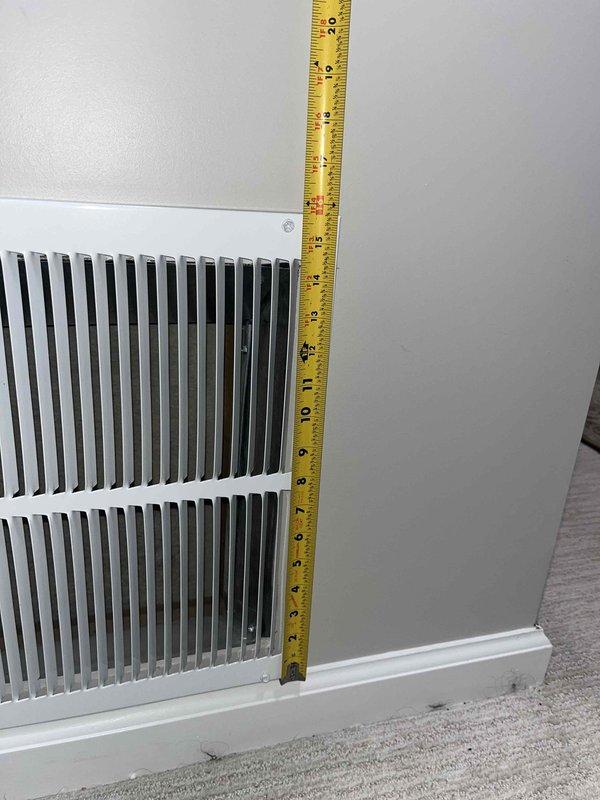 Conducted on-site assessment for complete air conditioning system replacement in residential property. Evaluated existing HVAC infrastructure including furnace unit located in utility closet with connected ductwork and return air vent system. Documented equipment specifications, measured return air grille dimensions, and photographed current installation configuration to provide accurate replacement estimate for new AC unit as requested.