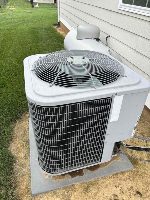 Completed comprehensive estimate for full HVAC system replacement including outdoor condensing unit and indoor air handler. Assessed existing equipment configuration with heat pump system rated over 10 SEER, documented current installation with refrigerant line routing and ductwork connections, and provided replacement recommendations for complete system upgrade to higher efficiency equipment.
