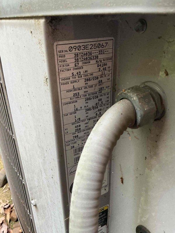 Completed planned maintenance inspection on residential HVAC system including indoor furnace unit located in basement and outdoor condensing unit model 3BTZ4036. Performed comprehensive system evaluation, verified operational parameters, inspected ductwork and refrigerant lines, documented equipment serial number 0903E25067, and captured photographic documentation of both units for service records.