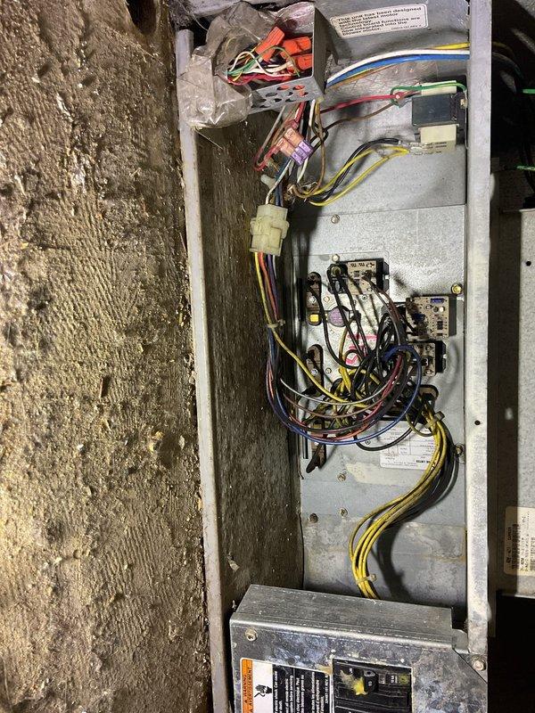 Completed monthly planned maintenance visit on Gold Level system over 10 years old. Performed comprehensive inspection of outdoor unit electrical control panel and indoor air handler components, documenting equipment condition with photographs. Verified all electrical connections, contactors, relays, and control wiring are secure and functioning properly, with no immediate safety concerns identified despite age-related weathering on exterior components.