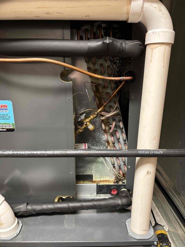 Completed planned maintenance on 8-year-old HVAC system as part of Gold Level service agreement. Performed comprehensive inspection of air handler unit and outdoor condensing unit, replaced 20x25x5 air filter, tested electrical components including dual capacitors with digital meter to verify proper voltage and capacitance readings, inspected copper refrigerant lines and PVC condensate drain lines for proper operation, and examined heat exchanger for signs of corrosion or deterioration. All system components found operating within normal parameters with no immediate service needs identified.