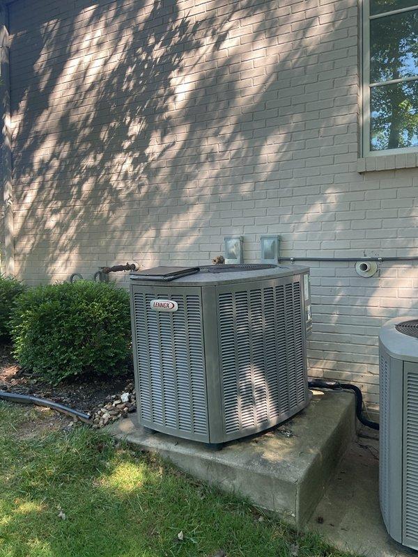 Completed HVAC estimate for residential air conditioning system replacement. Assessed existing 15-year-old outdoor condenser unit and documented current installation conditions. Photographed Lennox equipment, electrical disconnects, refrigerant line sets, and wall penetrations to provide comprehensive replacement proposal for aging system.