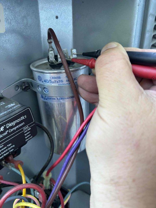 # HVAC Maintenance Summary

Completed annual Platinum Level preventive maintenance on a 5-year-old single HVAC system. Performed comprehensive system diagnostics including electrical testing of the dual-run capacitor (40/5µF) and scroll compressor components using digital multimeter to verify proper operation and capacitance values within manufacturer specifications. Installed new 16x25x4 air filter and conducted moisture assessment of surrounding concrete surfaces to check for potential water intrusion or condensation issues affecting equipment longevity.

# Detailed Service Report

Performed annual Platinum Level planned maintenance on a single 5-year-old HVAC system as part of the customer's ongoing preventive maintenance program. This service represents the first visit of the annual maintenance cycle.

**System Inspection and Testing:**
Conducted thorough electrical diagnostics on critical system components. Used precision digital multimeter with probe leads to test the dual-run ca