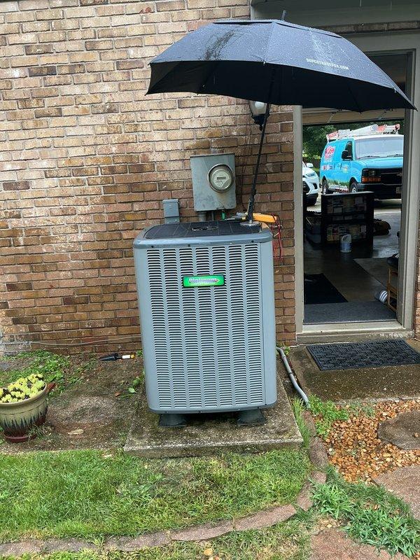 # HVAC Maintenance - Planned Single Maintenance

Completed comprehensive Gold Level preventive maintenance service on 7-year-old residential HVAC system during first annual visit. System consists of indoor air handler unit located in garage utility space and outdoor condensing unit positioned on concrete pad adjacent to building exterior.

## Indoor Unit Service

Performed thorough inspection and maintenance of black air handler unit housed in garage alongside water heater and associated mechanical equipment. Inspected all manufacturer labels and safety warnings for compliance. Evaluated sheet metal ductwork connections and verified proper sealing throughout air distribution system. Checked unit mounting and structural support for stability. Verified proper clearances around equipment for service access and safe operation. Inspected electrical connections and control wiring at unit. Changed 25x20x5 media air filter to ensure optimal airflow and system efficiency. Examined condensate dr