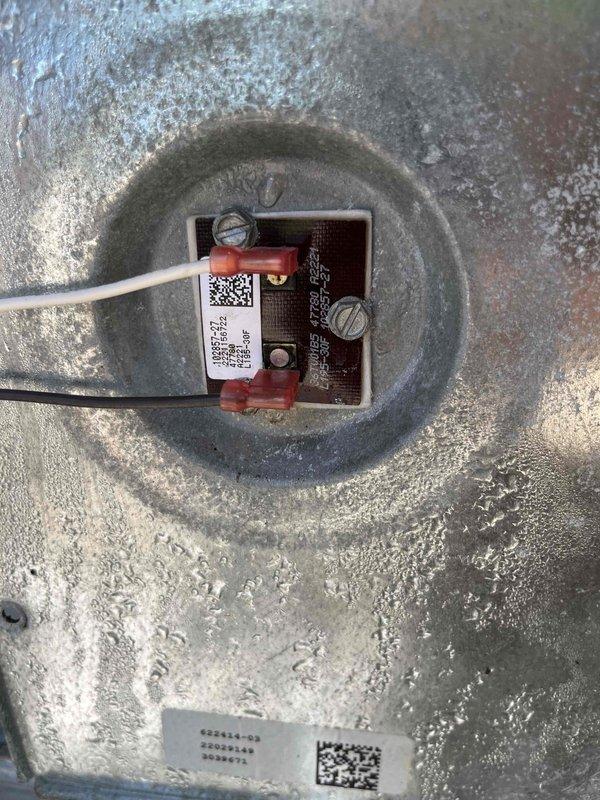 Completed diagnostic service on outdoor HVAC unit and identified multiple critical component failures requiring replacement. Ordered and staged evaporator coil float switch and high limit safety switch for installation. Additionally ordered control board assembly for the outdoor unit, with instructions to collect failed control board upon installation for warranty processing. Both repairs are ready for installation with an estimated 60-90 minute completion time. System photographed and documented showing component locations and current condition of equipment including visible corrosion on unit housing and existing safety switch wiring configuration.