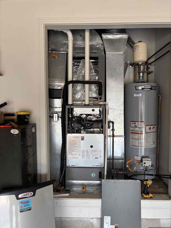 Completed Platinum Level maintenance on 1-year-old residential HVAC system during first annual service visit. Performed comprehensive system inspection, tested temperature differentials across supply and return air using calibrated digital thermometer, verified proper airflow through ductwork, and inspected gas furnace and associated components. Replaced 20x25x5 air filter, checked all electrical connections, examined condensate drainage system, and confirmed safe operation of heating equipment with proper combustion and venting through PVC piping.