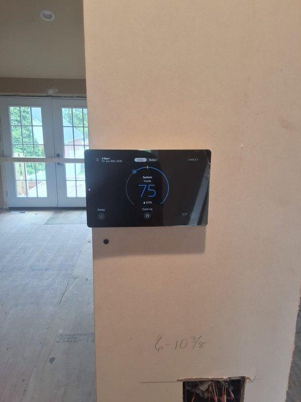 Responded to service call for thermostat connectivity issues following homeowner's attempted replacement of Lennox iComfort thermostat with aftermarket unit. Upon arrival, found original Lennox iComfort thermostat reinstalled but displaying only startup screen and unable to establish communication with HVAC system. Diagnosed communication failure between thermostat and furnace control board, likely caused by improper wiring sequence during replacement attempt. Verified system airflow present and cooling operation functional at equipment level. Reconnected and reconfigured iComfort thermostat wiring to manufacturer specifications, restored proper communication protocol between thermostat and system controls, and successfully re-established full thermostat functionality with temperature display and system status information.