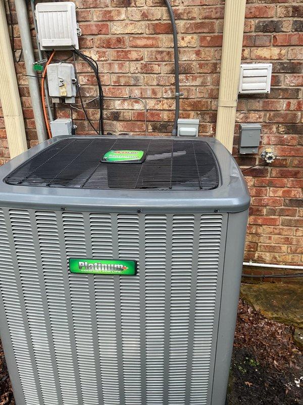 Responded to no-cool complaint on upstairs HVAC system with intermittent shutdown issues. Inspected Platinum brand outdoor condenser unit and Honeywell ProSeries thermostat showing 82°F setpoint with 91°F actual temperature. Diagnosed system cycling issue causing inadequate cooling and temperature rise throughout the day. Performed necessary repairs to restore proper system operation and verified unit maintains consistent cooling cycle. Upstairs system now functioning normally with proper temperature control restored.