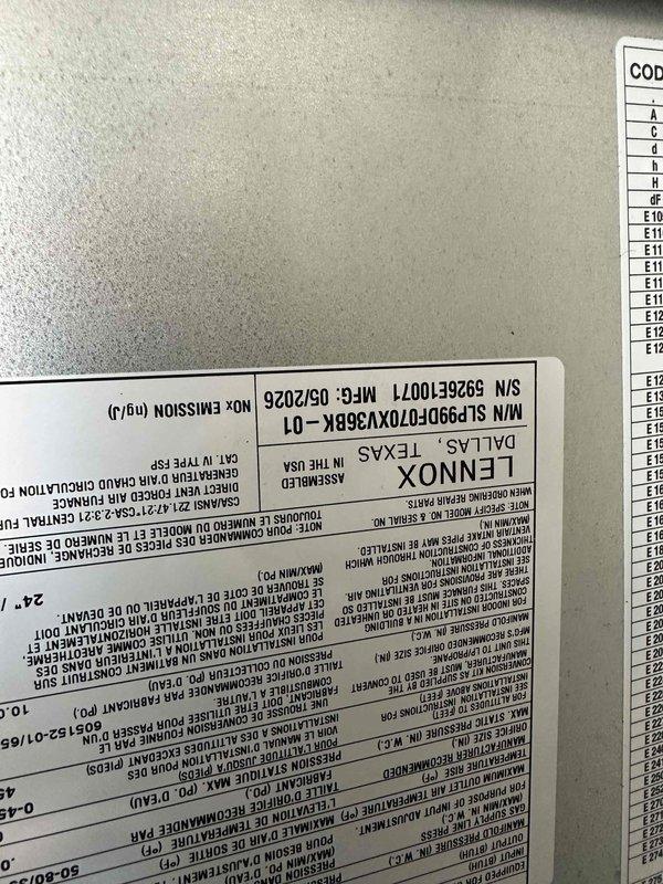Completed installation of 3-ton Lennox HVAC system with 18 SEER efficiency rating in residential utility room. System includes new air handler unit and all associated ductwork connections, properly mounted and secured with manufacturer specifications verified. All equipment labeled, tested, and confirmed operational with proper airflow distribution throughout the home.