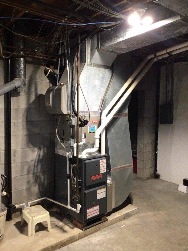 Completed comprehensive load calculation for 2,512 square foot residential property using professional HVAC software to determine proper equipment sizing for system replacement. Documented existing Goodman furnace installation in basement mechanical room, including current ductwork configuration, plenum connections, and overall system layout to provide accurate replacement estimate with energy-efficient equipment options.