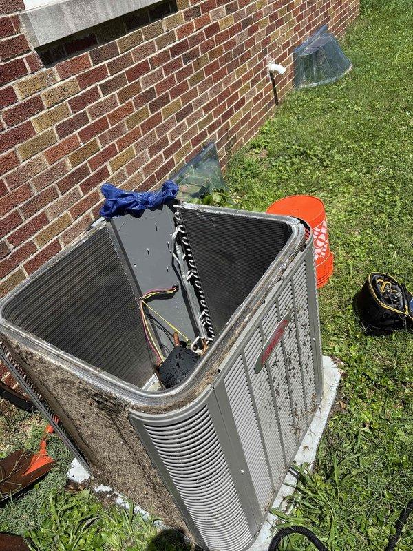 Completed annual Gold Level planned maintenance on 1-year-old HVAC system. Performed comprehensive inspection of indoor furnace unit and evaporator coil, verifying proper operation of blower motor assembly and examining serpentine copper coil configuration. Conducted outdoor condenser unit service including coil cleaning, electrical connection inspection, and verification of refrigerant levels. Replaced 16x25x5 air filter and confirmed all system components operating within manufacturer specifications.
