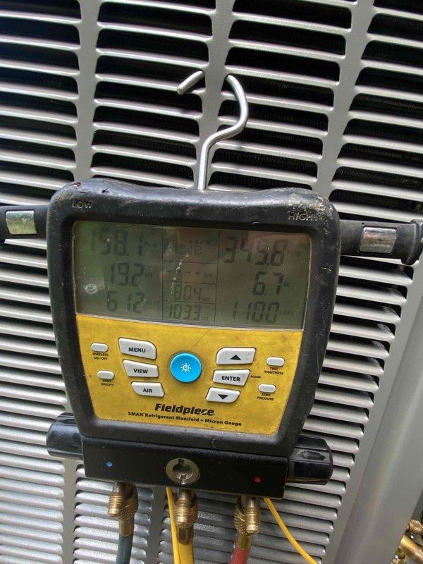 Completed full heat pump and air handler system installation. Installed new Honeywell Home digital thermostat, performed refrigerant charging and system diagnostics using manifold gauges to verify proper pressures and system performance, and confirmed all equipment is operating within manufacturer specifications.