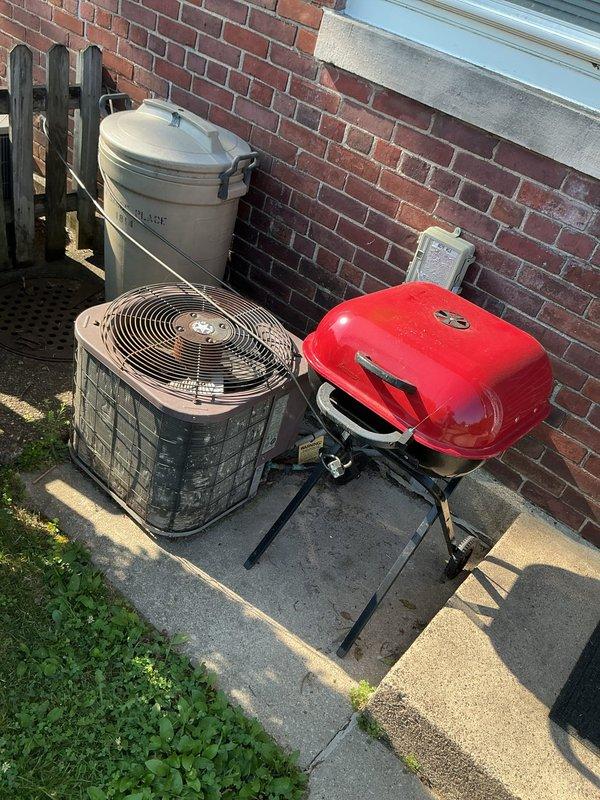 Conducted comprehensive HVAC system replacement estimate at residential property. Evaluated existing outdoor condensing unit positioned on concrete pad adjacent to brick wall, as well as indoor air handler installation with associated ductwork, refrigerant lines, and condensate drainage system. Documented current equipment configuration, spatial constraints, and mechanical room layout to provide homeowner with replacement options and system upgrade recommendations.