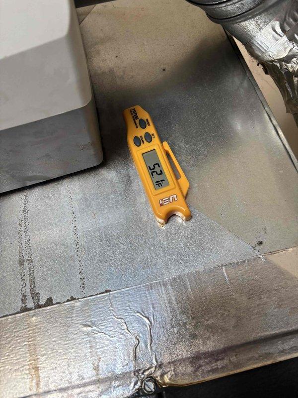 Completed planned monthly HVAC maintenance on 13-year-old system with 20x25x5 filter configuration. Performed electrical diagnostics using digital clamp meter, recording amperage reading of 19.85 amps at outdoor condensing unit. Conducted comprehensive system inspection of both indoor and outdoor equipment, documenting equipment condition and operational parameters with diagnostic instruments.