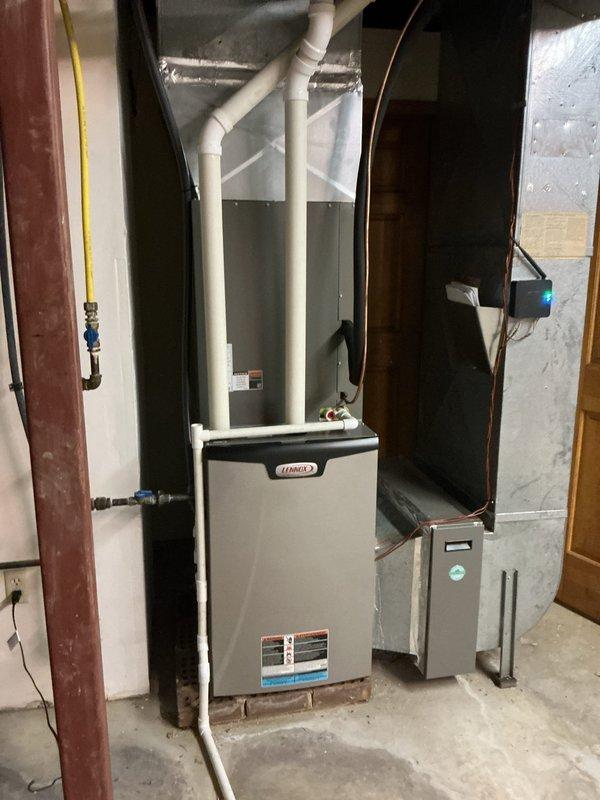 Completed routine preventative maintenance on residential Lennox air conditioning system and furnace installation. Performed comprehensive tune-up including inspection of outdoor condenser unit, indoor air handler, furnace components, refrigerant lines, electrical connections, and ductwork system. All equipment found operating within normal parameters; system tested and confirmed ready for continued service.