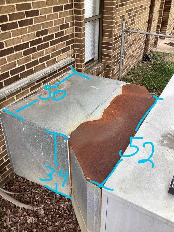 Completed comprehensive estimate for complete HVAC system replacement at residential property. Documented existing outdoor condensing unit showing significant rust staining on top surface and surrounding concrete pad, along with severely corroded refrigerant line set exhibiting extensive rust throughout U-shaped piping configuration. Provided Green - A+ tier replacement options to address aging equipment and deteriorated components requiring full system upgrade.