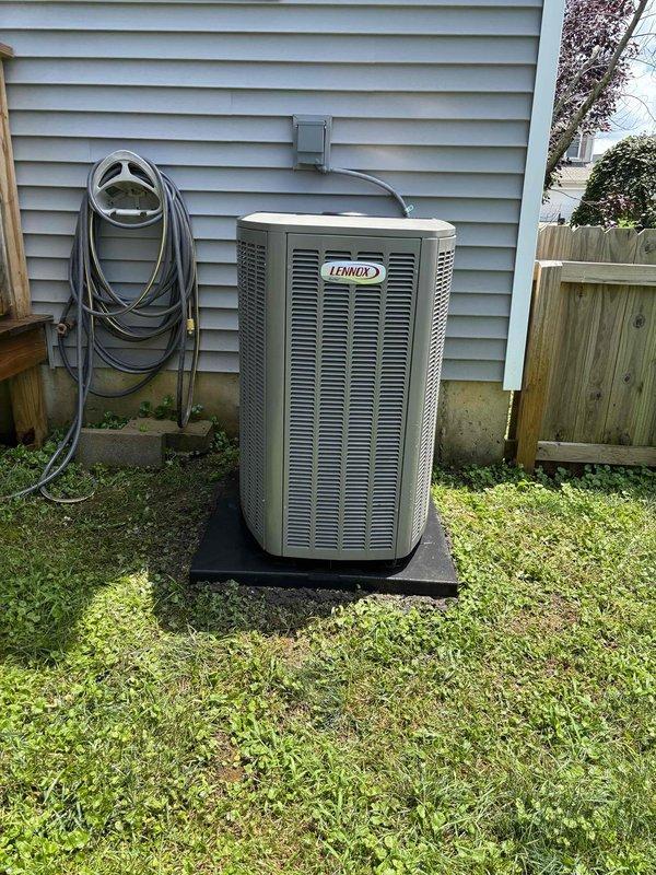 Responded to no-cool condition on 1-year-old Lennox system displaying error code 413 (high pressure switch lockout). Installed previously ordered high pressure switch that was bypassed during prior service call, restoring proper safety controls. Verified system operation with all functions working properly, unit cooling normally with proper airflow and no abnormal pressures.