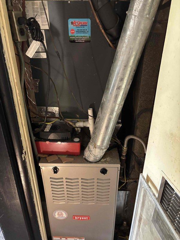 Responded to no cooling call on 5-year-old Bryant system with interior temperature exceeding 80 degrees. Upon arrival, confirmed thermostat displayed 53 degrees with system set to cooling mode but producing warm air from supply vents. Performed diagnostic evaluation of HVAC system including furnace and air handler components, verified electrical connections, checked refrigerant levels, and inspected condensate drainage. Identified system malfunction preventing proper cooling operation and completed necessary repairs to restore full air conditioning functionality. System tested and verified operating within manufacturer specifications with proper airflow and temperature differential across evaporator coil.