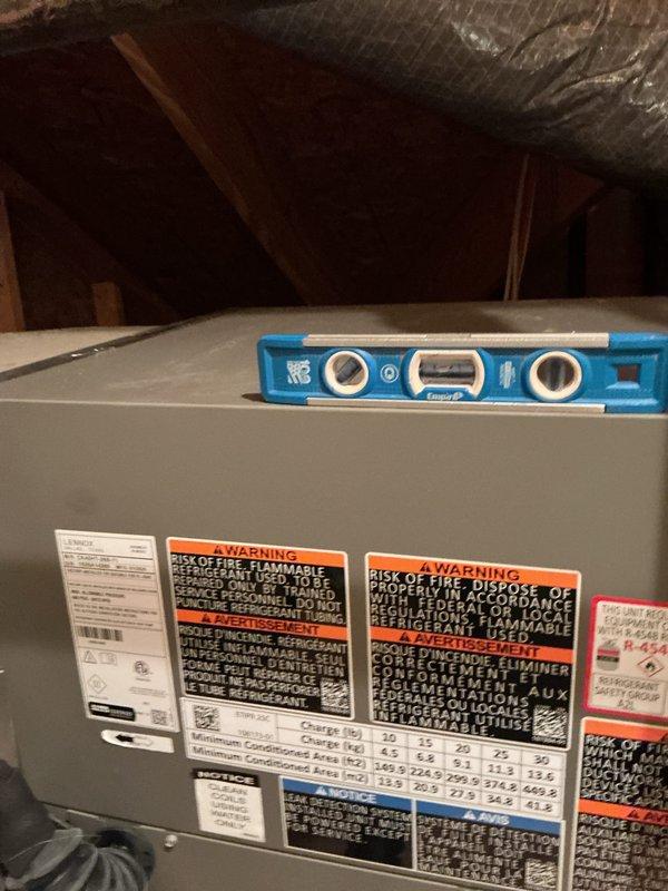 Completed annual platinum level maintenance on single-system residential HVAC unit installed in April 2015, located in attic space. Accessed air handler unit, replaced 16x25x5 air filter, and performed comprehensive system inspection. Utilized digital manifold gauges to verify refrigerant pressures and system operating parameters, confirming proper charge levels and system performance. Conducted visual inspection of ductwork, electrical connections, and mechanical components. All equipment operating within manufacturer specifications with no deficiencies noted.