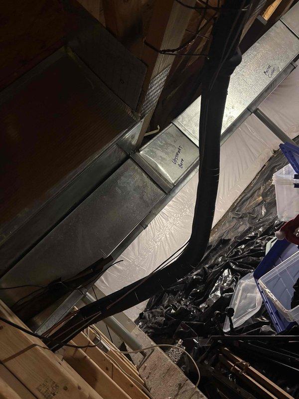 Completed full HVAC system installation including new ductwork in attic space with properly secured metal supply ducts and insulation barriers. Installed new air handler unit with refrigerant lines and mechanical components, verified all connections and system operation upon completion.