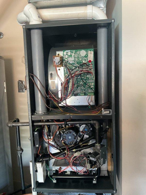 Completed second scheduled platinum-level preventive maintenance on a 4-year-old single-zone HVAC system. Performed comprehensive inspection of furnace unit and all accessible components including control boards, blower assembly, and condensate pump system. Replaced 16x25x5 media filter per maintenance protocol. Verified proper operation of electronic controls, gas connections, and PVC venting system. Inspected wiring harnesses and electrical connections throughout upper and lower compartments. All components found operating within normal parameters and system returned to service.