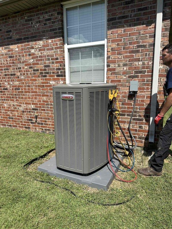 Completed full HVAC system installation including a 4-ton, 18 SEER outdoor condensing unit and matching indoor air handler with all necessary refrigerant lines, electrical connections, and condensate drainage. Installed Lennox outdoor unit on concrete pad with proper clearances, mounted electrical disconnect box, and ran line set through exterior wall penetration. Interior installation included air handler placement in garage utility area with PVC condensate drain routing, gas line connections, and supply/return ductwork integration. All refrigerant lines were properly insulated, system was evacuated and charged to manufacturer specifications, and electrical connections were completed per code requirements. Verified proper airflow, tested all safety controls, and confirmed system operation across all modes. Installation meets all local building codes and manufacturer warranty requirements.
