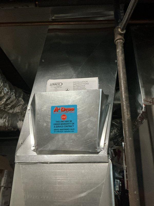 Completed annual Platinum Level maintenance on a single-zone residential HVAC system with a Lennox air handler located in the attic space. Performed comprehensive inspection of the unit, which was originally installed in April 2026, including filter replacement with 16x25x5 media filter, visual inspection of ductwork connections, and verification of all system components. This was the first scheduled maintenance visit under the annual service agreement. System is operating within normal parameters with no deficiencies noted at this time.