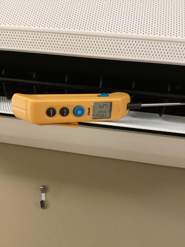 Completed first visit of planned quarterly maintenance on mini split system. Inspected washable filters, verified proper airflow through ventilation components, and documented temperature differential readings showing system operating within normal parameters at 57°F supply and 135°F discharge temperatures.