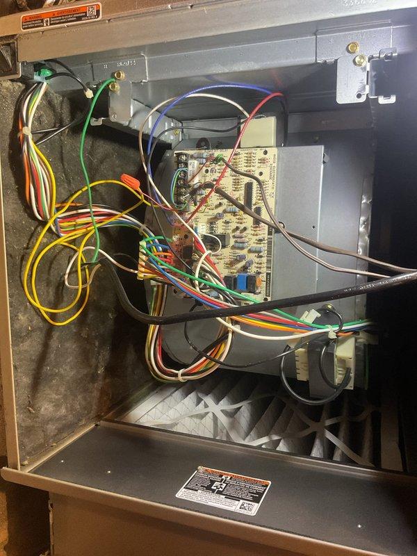 Completed comprehensive AC tune-up and system inspection as part of planned maintenance visit. Accessed internal components including control board, electrical connections, and wiring harnesses to verify proper operation and connections. Inspected and replaced 16x25x5 air filter. All system components, including relays and electrical controls, found to be functioning within normal parameters with no immediate service needs identified.