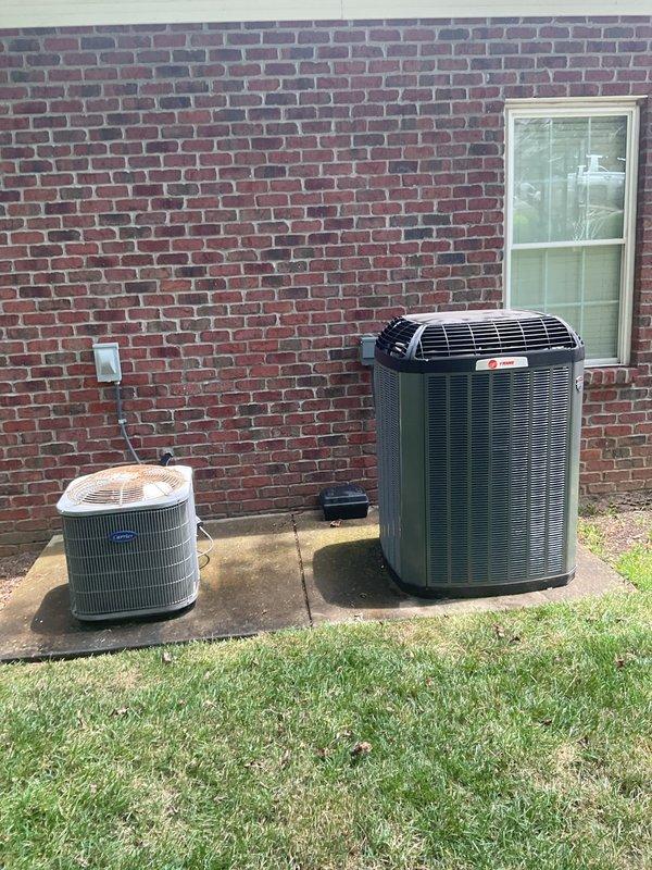 Responded to no-cool complaint on 16-year-old upstairs system where thermostat displayed 77°F but failed to maintain 72°F setpoint. Performed diagnostic evaluation on Trane system and exterior condensing units to determine cause of short-cycling and inability to satisfy demand. System exhibited inadequate runtime preventing temperature reduction in conditioned space.