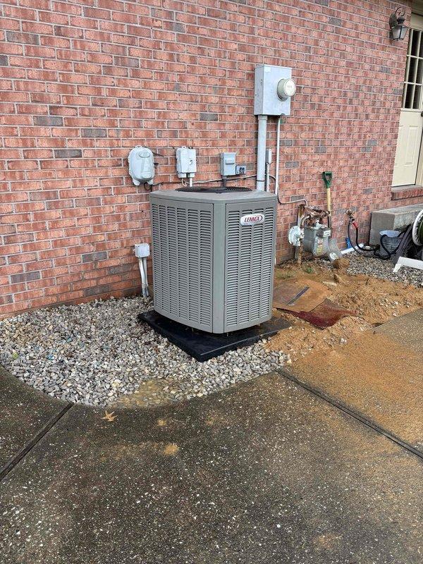Completed routine preventive maintenance and AC tune-up on a two-year-old Lennox air conditioning system. Unit was operating properly with no issues reported; performed standard inspection, cleaning, and testing procedures. Measured supply air temperature at 78.9°F, verified all electrical connections, inspected outdoor condenser unit mounted on pad with proper clearances, and confirmed system performance meets manufacturer specifications.