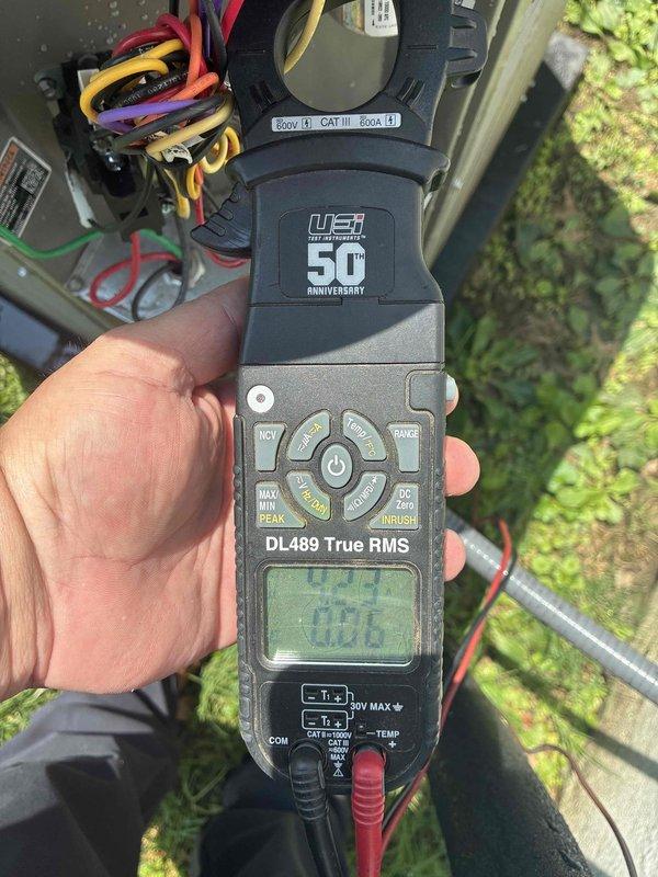 Completed annual Platinum Level maintenance on an 11-month-old HVAC system, including filter replacement with 16x25x4 media filter. Performed comprehensive system diagnostics with temperature differential measurements and electrical current readings using digital clamp meter to verify proper compressor and blower motor amperage. All system components operating within manufacturer specifications, and unit is ready for continued service.