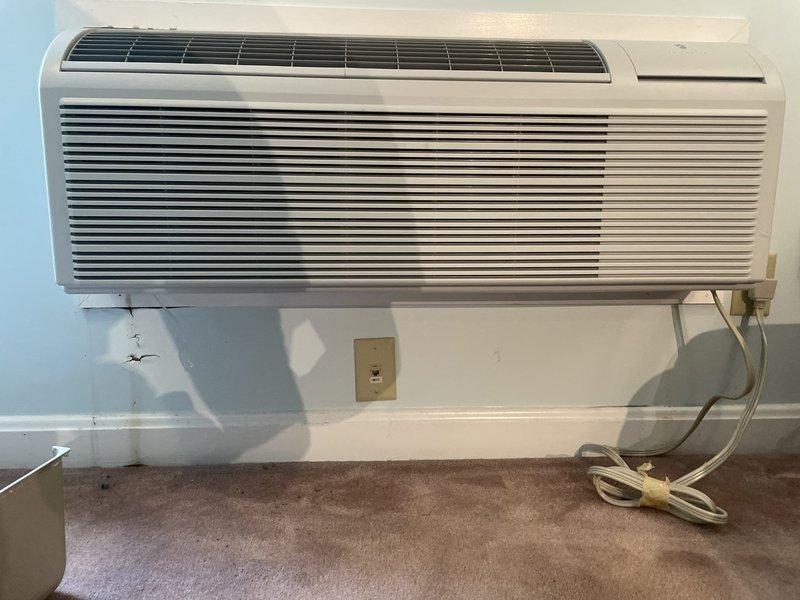 Completed replacement of existing PTAC unit with new 15,000 BTU wall-mounted system. Installed unit in existing wall sleeve, verified proper electrical connections, and tested all operational functions including cooling cycle, thermostat controls, and airflow distribution to ensure system performance meets manufacturer specifications.