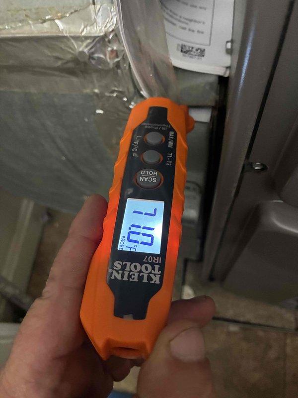 Completed Platinum Level planned maintenance on a one-year-old single HVAC system. Performed comprehensive system inspection, verified operational parameters with temperature readings at 70°F, inspected blower assembly and nameplate (Model ML19GUH070XE48B-53), and documented equipment condition through photographic records. All maintenance tasks completed per manufacturer specifications with system operating within normal parameters.