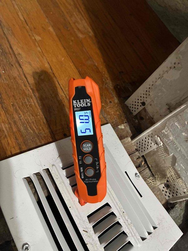 Completed scheduled monthly maintenance on a 3-year-old single HVAC system. Performed electrical diagnostics using clamp meter at outdoor disconnect panel, verifying proper amperage and voltage readings. Measured supply air temperature with infrared thermometer at register, confirming system performance within normal operating parameters. Replaced 16x20x4 air filter as part of routine maintenance protocol.