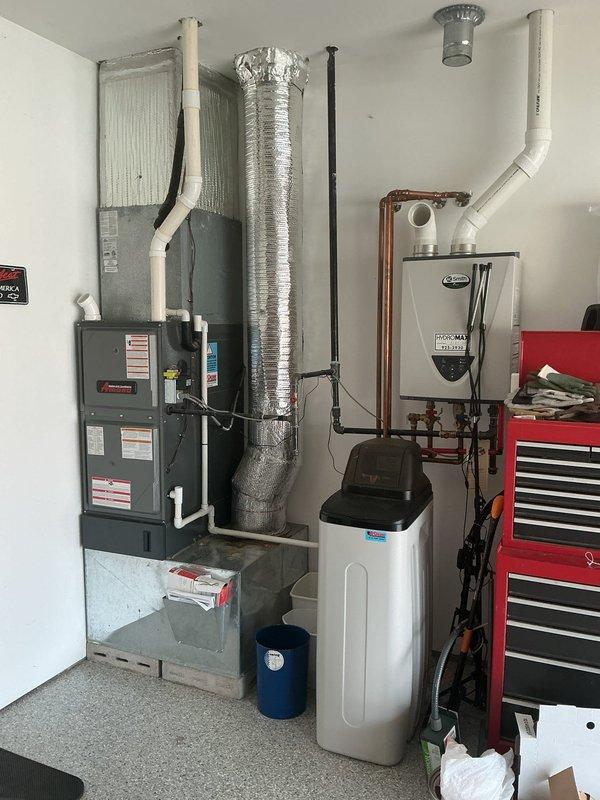 # HVAC Maintenance - Planned Single Maintenance

Completed planned maintenance on 7-year-old Amana residential heating and cooling system. Performed comprehensive inspection of furnace unit, air handler, and associated ductwork, verified proper operation of all mechanical components including blower motor and heat exchanger, checked refrigerant lines and copper coil assembly for leaks or damage, inspected PVC condensate drain lines for proper drainage, examined flexible aluminum ductwork connections and securing straps, replaced 16x25x5 air filter, tested electrical connections and safety controls, and confirmed tankless water heater venting clearances meet manufacturer specifications. System operating within normal parameters with no immediate service needs identified.